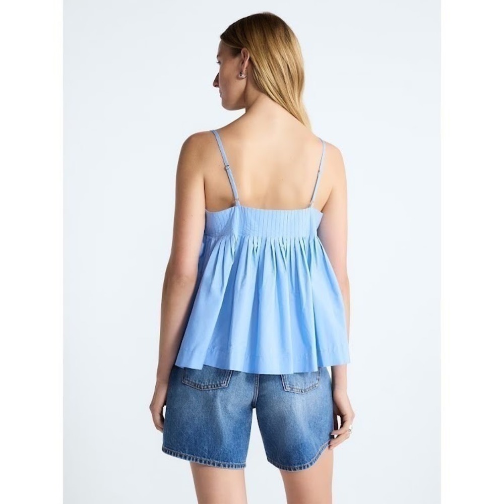 Free Assembly Women's Blue Cotton Pintuck Sleeveless Tie Front Top XXL NWT - Picture 3 of 5